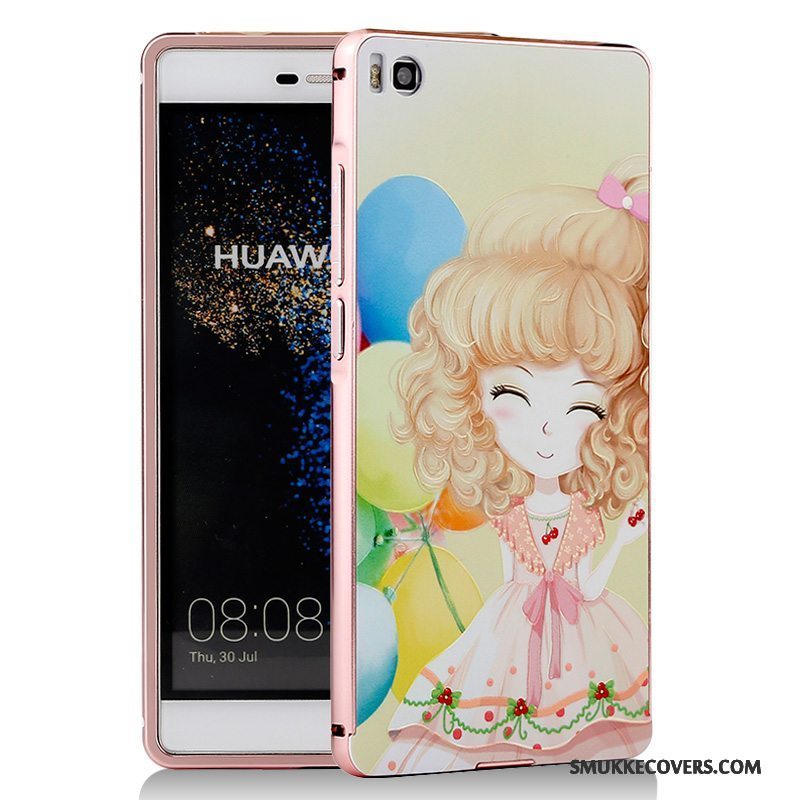 Etui Huawei P8 Cartoon Telefonblå, Cover Huawei P8 Metal Ramme