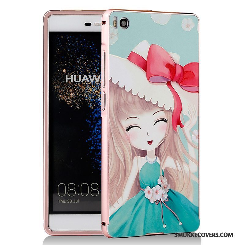 Etui Huawei P8 Cartoon Telefonblå, Cover Huawei P8 Metal Ramme