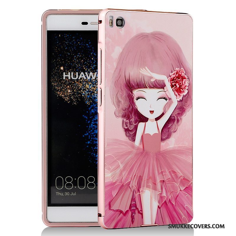 Etui Huawei P8 Cartoon Telefonblå, Cover Huawei P8 Metal Ramme