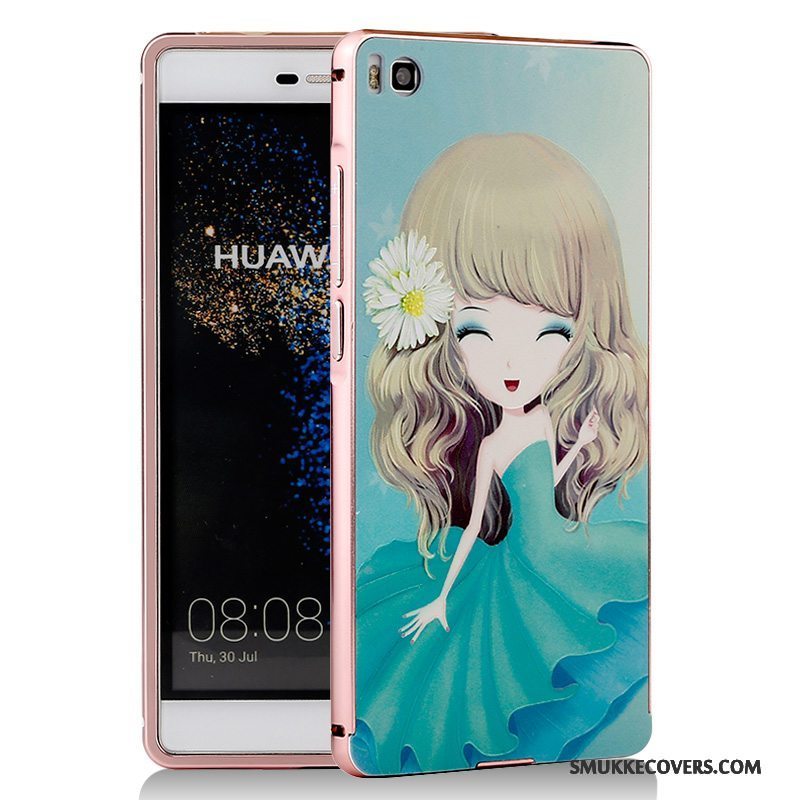 Etui Huawei P8 Cartoon Telefonblå, Cover Huawei P8 Metal Ramme