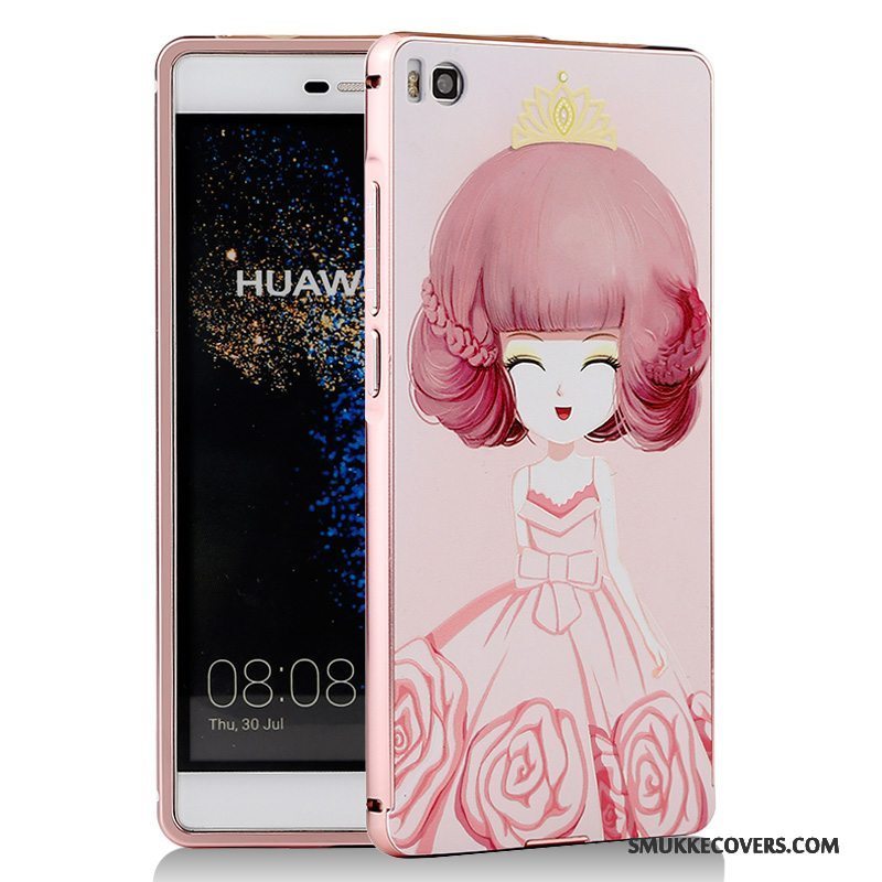 Etui Huawei P8 Cartoon Telefonblå, Cover Huawei P8 Metal Ramme