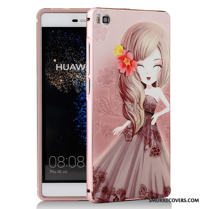 Etui Huawei P8 Cartoon Telefonblå, Cover Huawei P8 Metal Ramme