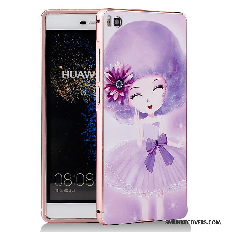 Etui Huawei P8 Cartoon Telefonblå, Cover Huawei P8 Metal Ramme