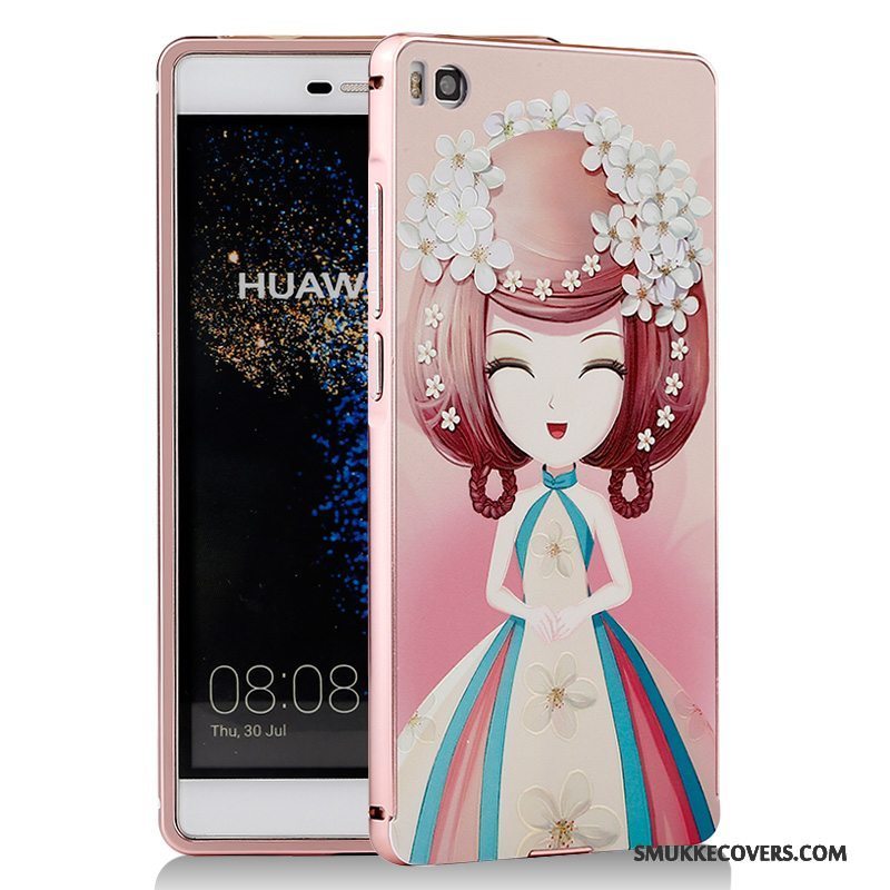 Etui Huawei P8 Cartoon Telefonblå, Cover Huawei P8 Metal Ramme