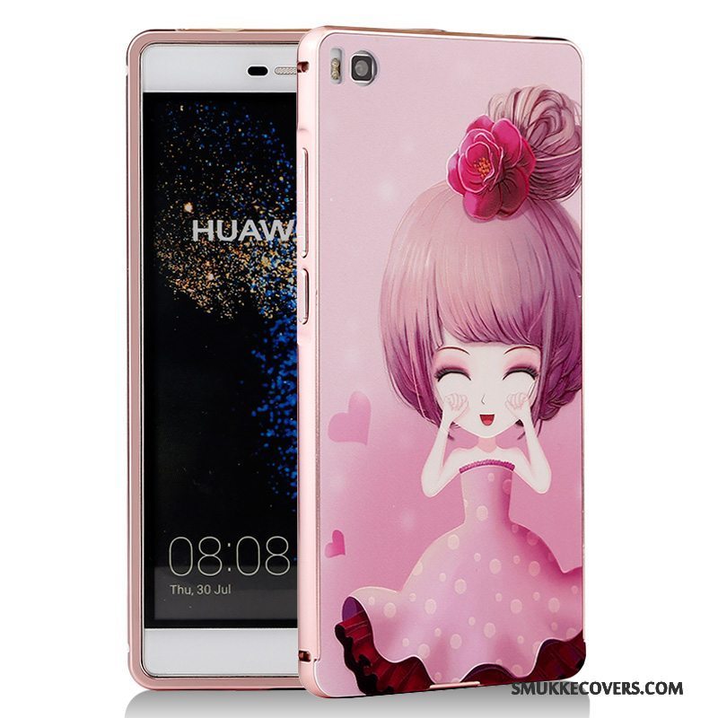 Etui Huawei P8 Cartoon Telefonblå, Cover Huawei P8 Metal Ramme