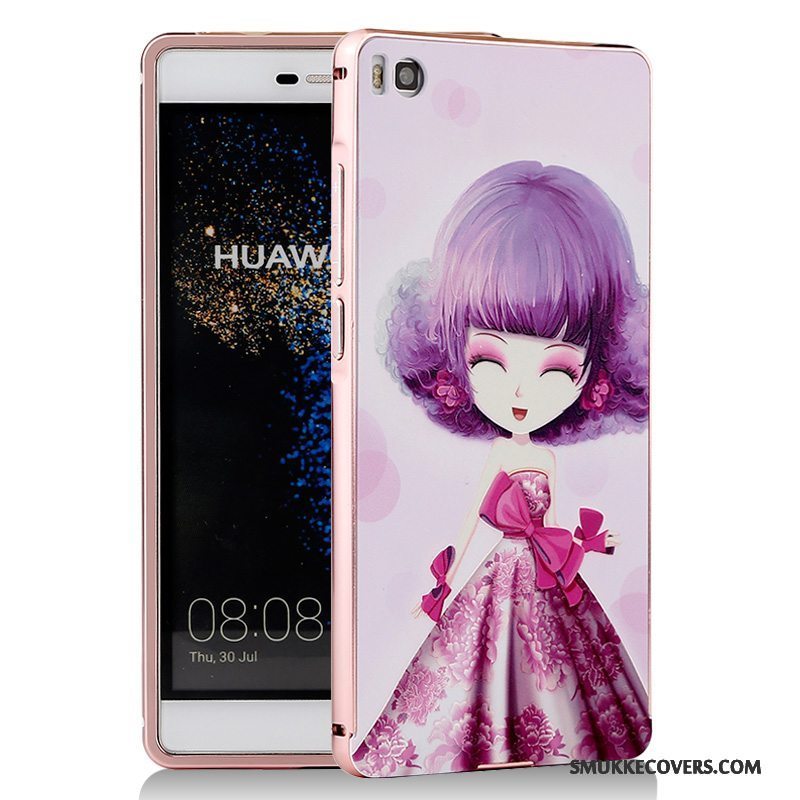 Etui Huawei P8 Cartoon Telefonblå, Cover Huawei P8 Metal Ramme