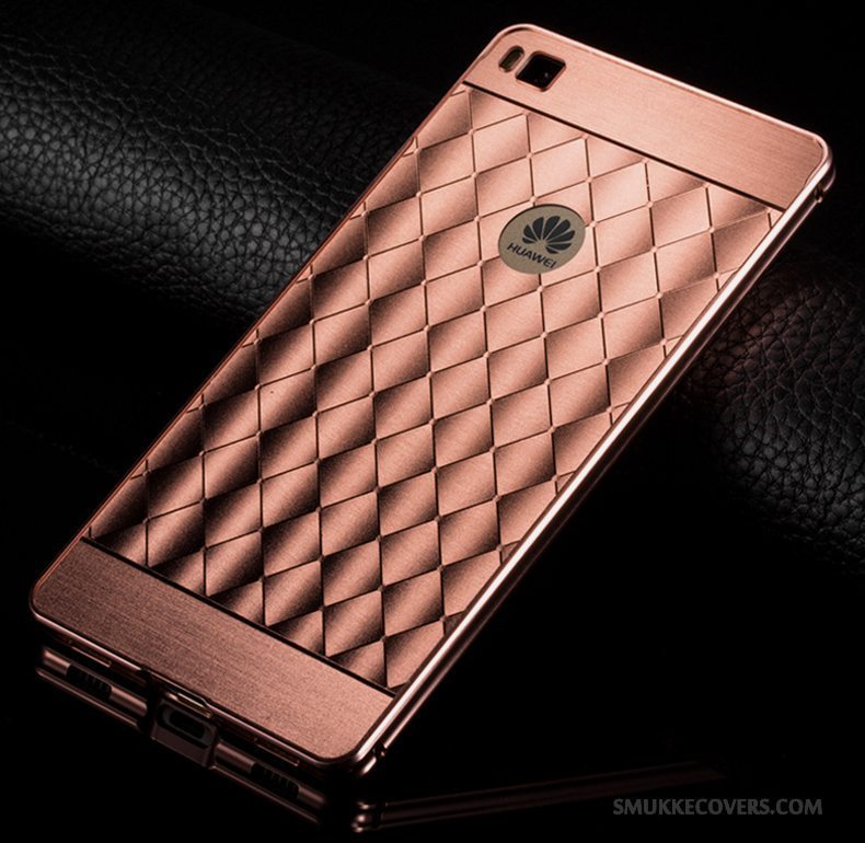 Etui Huawei P8 Kreativ Ramme Telefon, Cover Huawei P8 Metal Bagdæksel Guld