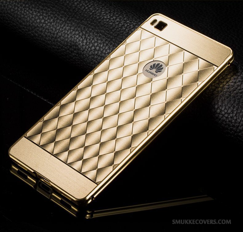 Etui Huawei P8 Kreativ Ramme Telefon, Cover Huawei P8 Metal Bagdæksel Guld