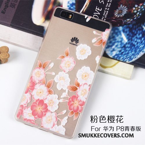 Etui Huawei P8 Lite Silikone Lyserød Telefon, Cover Huawei P8 Lite Relief Gennemsigtig Ungdom