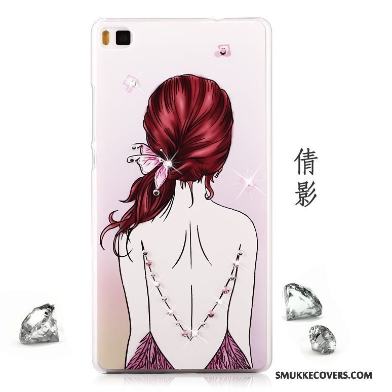 Etui Huawei P8 Lite Strass Rød Ungdom, Cover Huawei P8 Lite Malet Telefon