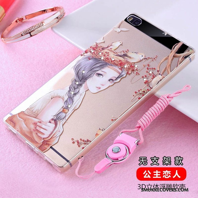 Etui Huawei P8 Strass Gennemsigtig Gul, Cover Huawei P8 Silikone Anti-fald Høj