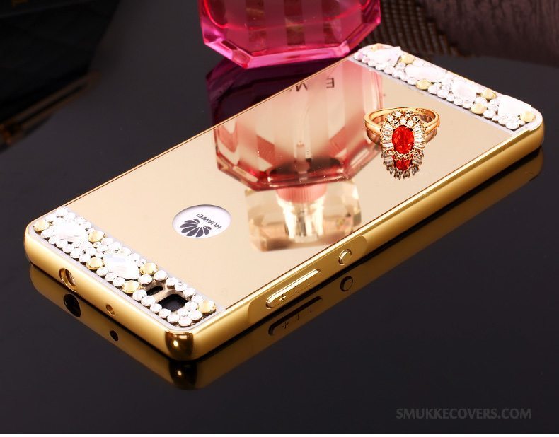 Etui Huawei P8 Strass Guld Ramme, Cover Huawei P8 Metal Høj Telefon