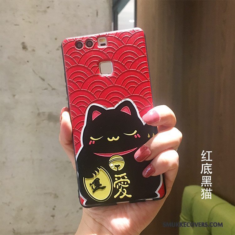 Etui Huawei P9 Beskyttelse Guld Ny, Cover Huawei P9 Relief Sort Kat