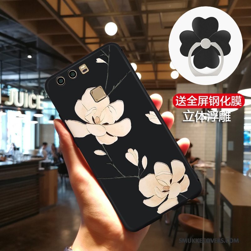 Etui Huawei P9 Beskyttelse Kunst Telefon, Cover Huawei P9 Relief Hængende Ornamenter Sort
