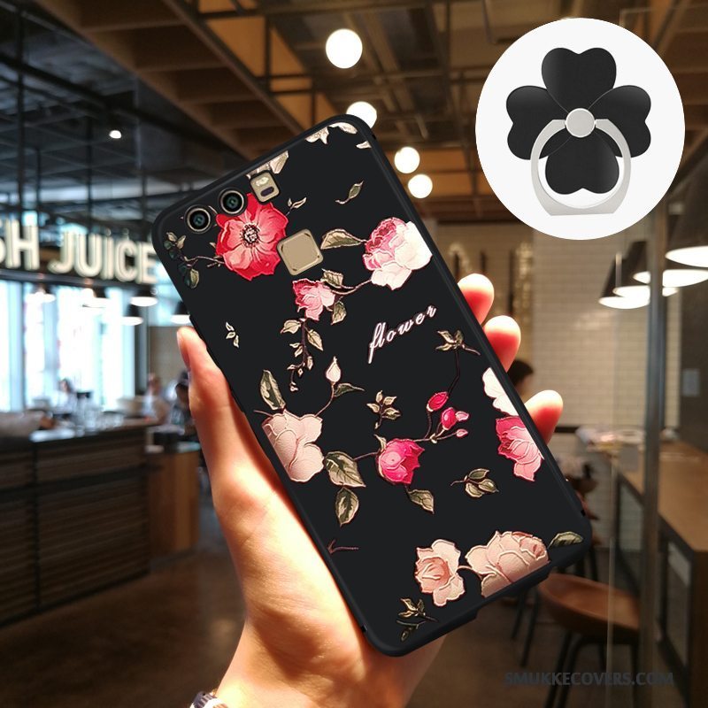 Etui Huawei P9 Beskyttelse Kunst Telefon, Cover Huawei P9 Relief Hængende Ornamenter Sort