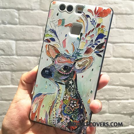 Etui Huawei P9 Blød Telefonlyserød, Cover Huawei P9 Beskyttelse Sort Ring