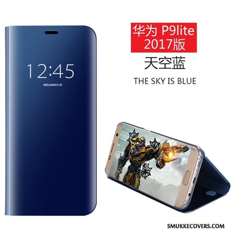 Etui Huawei P9 Lite Beskyttelse Spejl Mørkeblå, Cover Huawei P9 Lite Læder Anti-fald Ungdom
