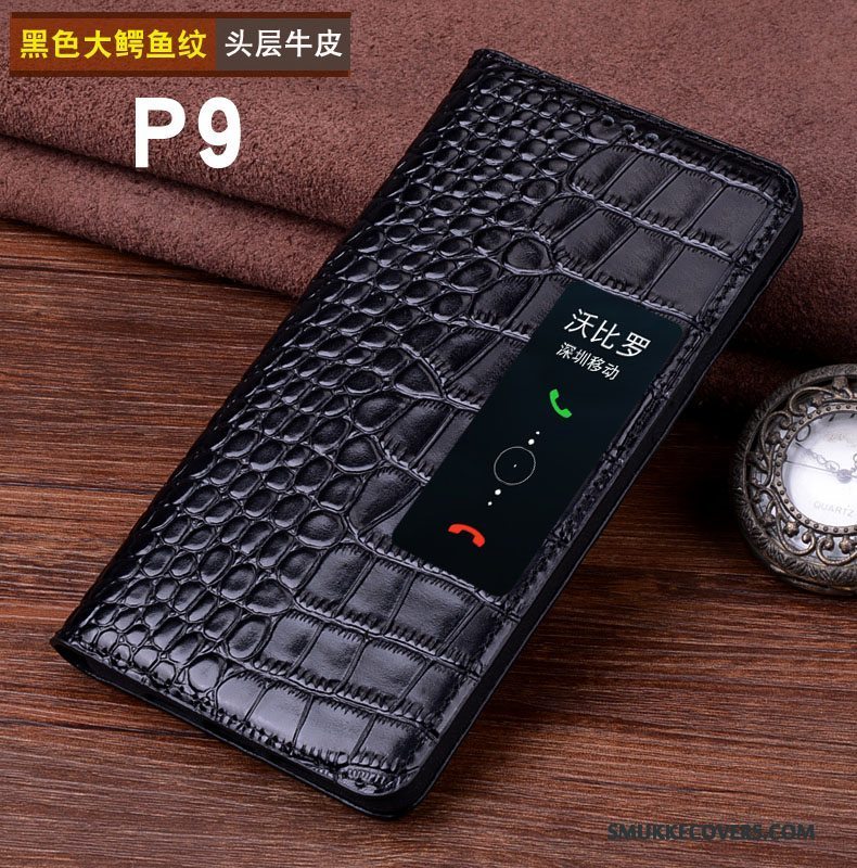 Etui Huawei P9 Læder Vækstdvale Skærmbeskyttelse, Cover Huawei P9 Beskyttelse Cow Telefon