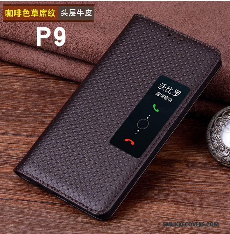 Etui Huawei P9 Læder Vækstdvale Skærmbeskyttelse, Cover Huawei P9 Beskyttelse Cow Telefon