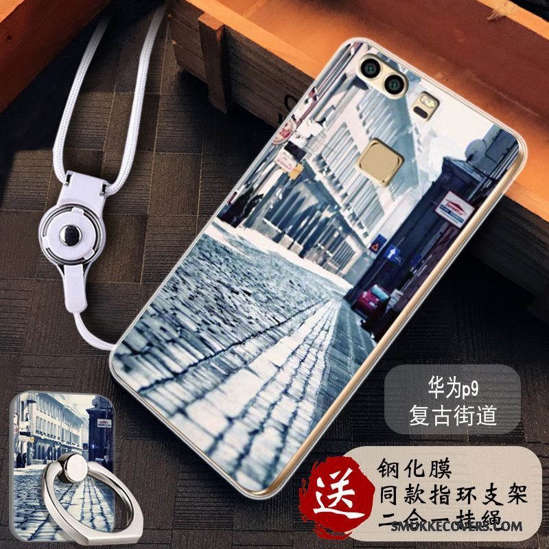 Etui Huawei P9 Malet Trend Telefon, Cover Huawei P9 Silikone Blå Gennemsigtig