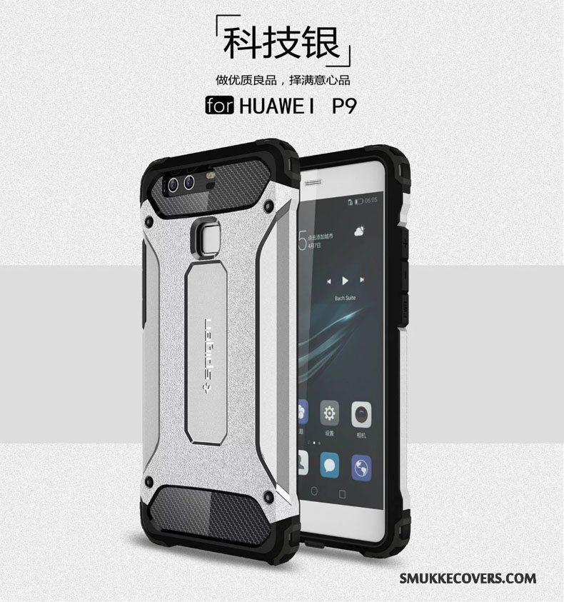 Etui Huawei P9 Metal Gasbag Anti-fald, Cover Huawei P9 Beskyttelse Tre Forsvar Sølv