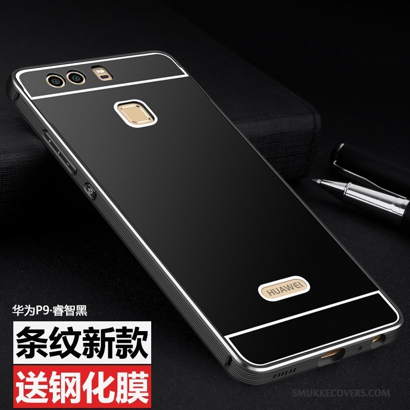 Etui Huawei P9 Metal Høj Hård, Cover Huawei P9 Beskyttelse Guld Ramme