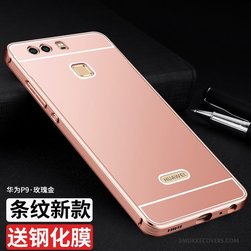 Etui Huawei P9 Metal Høj Hård, Cover Huawei P9 Beskyttelse Guld Ramme