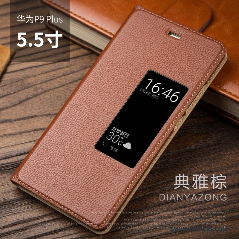 Etui Huawei P9 Plus Beskyttelse Sort Telefon, Cover Huawei P9 Plus Folio Lilla Anti-fald