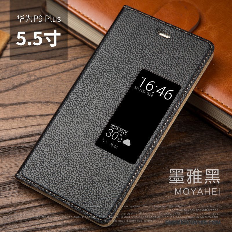 Etui Huawei P9 Plus Beskyttelse Sort Telefon, Cover Huawei P9 Plus Folio Lilla Anti-fald