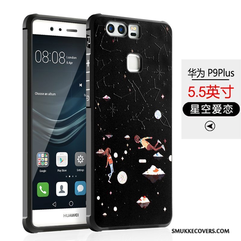 Etui Huawei P9 Plus Blød Sort Anti-fald, Cover Huawei P9 Plus Cartoon Nubuck Telefon
