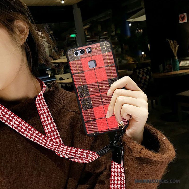 Etui Huawei P9 Plus Blød Tynd Telefon, Cover Huawei P9 Plus Silikone Rød Ternede