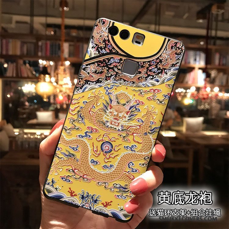 Etui Huawei P9 Plus Cartoon Rød Trend, Cover Huawei P9 Plus Silikone Hængende Ornamenter Gul