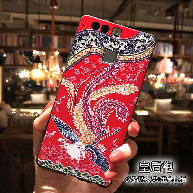 Etui Huawei P9 Plus Cartoon Rød Trend, Cover Huawei P9 Plus Silikone Hængende Ornamenter Gul