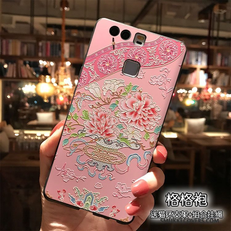 Etui Huawei P9 Plus Cartoon Rød Trend, Cover Huawei P9 Plus Silikone Hængende Ornamenter Gul