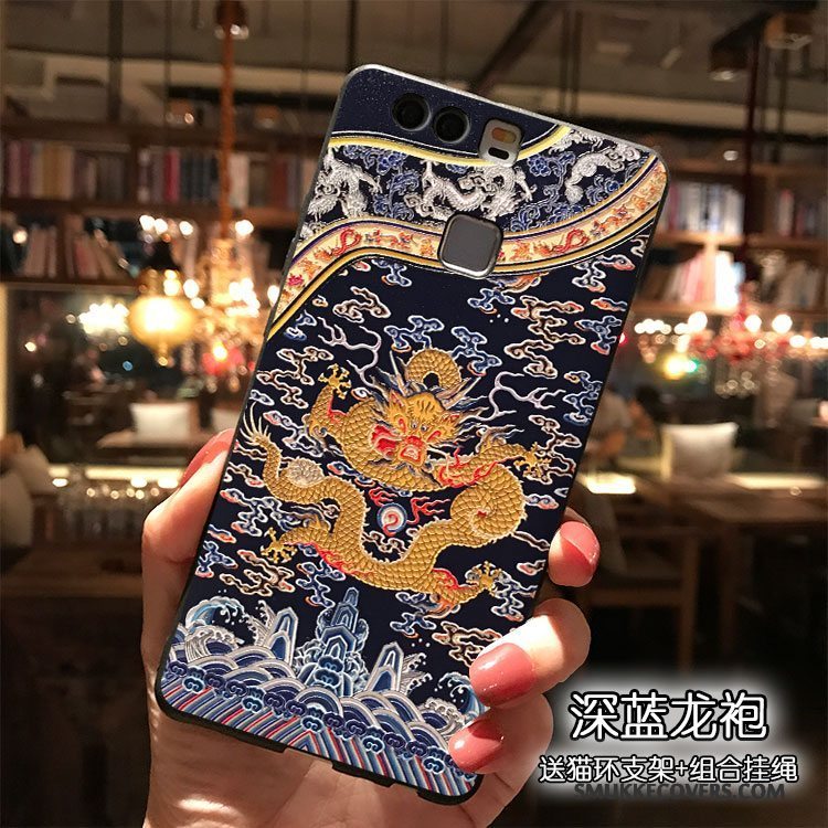 Etui Huawei P9 Plus Cartoon Rød Trend, Cover Huawei P9 Plus Silikone Hængende Ornamenter Gul