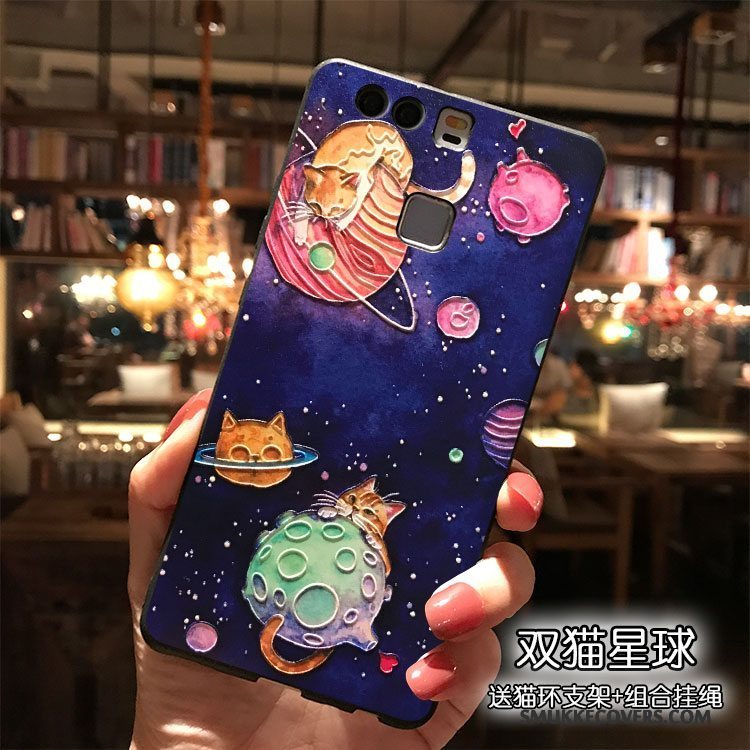 Etui Huawei P9 Plus Cartoon Trend Lilla, Cover Huawei P9 Plus Silikone Telefonhængende Ornamenter