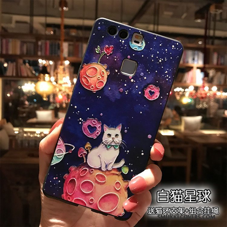 Etui Huawei P9 Plus Cartoon Trend Lilla, Cover Huawei P9 Plus Silikone Telefonhængende Ornamenter