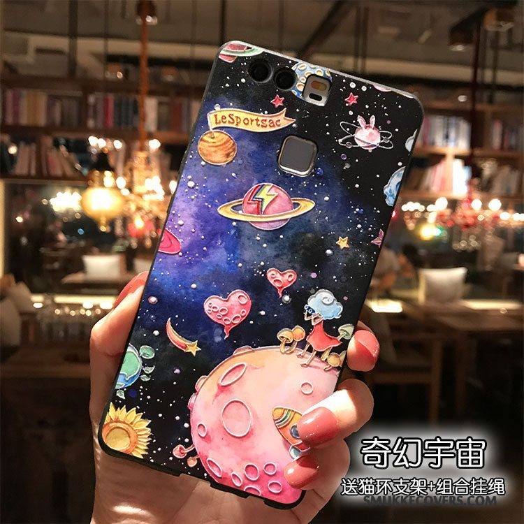 Etui Huawei P9 Plus Cartoon Trend Lilla, Cover Huawei P9 Plus Silikone Telefonhængende Ornamenter