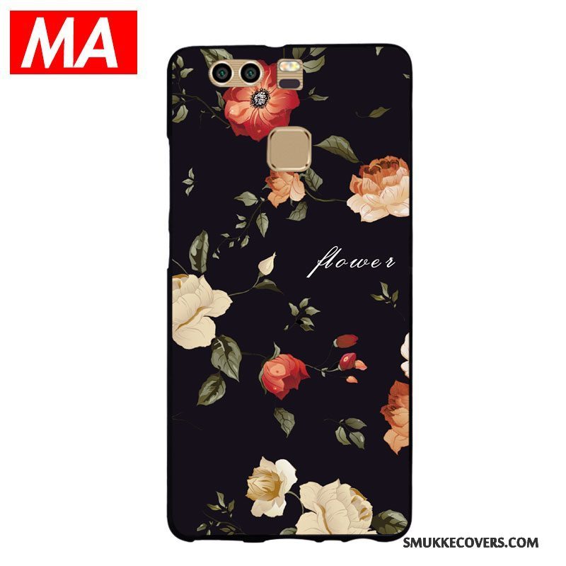 Etui Huawei P9 Plus Mode Blomster Telefon, Cover Huawei P9 Plus Kreativ Af Personlighed Sort