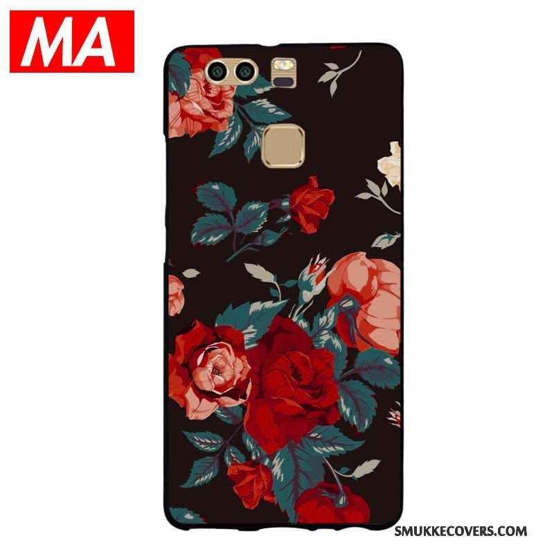 Etui Huawei P9 Plus Mode Blomster Telefon, Cover Huawei P9 Plus Kreativ Af Personlighed Sort