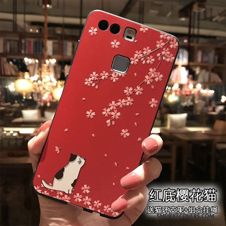Etui Huawei P9 Plus Silikone Telefonhængende Ornamenter, Cover Huawei P9 Plus Rød Trend