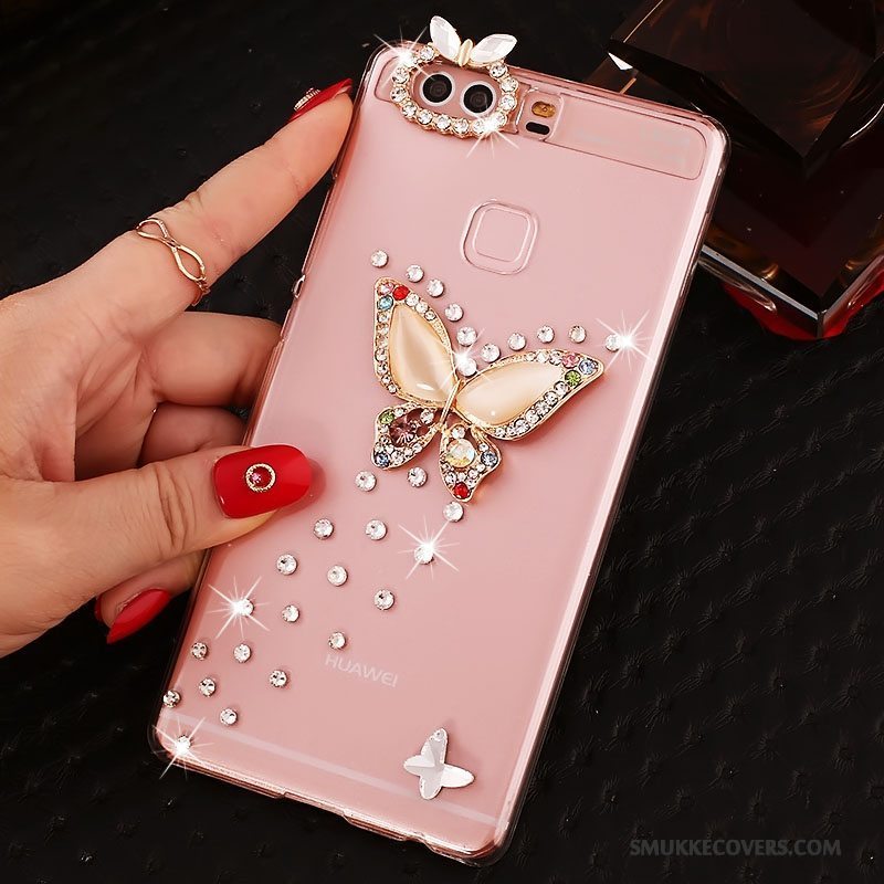 Etui Huawei P9 Plus Strass Hård Telefon, Cover Huawei P9 Plus Beskyttelse Lyserød Pu