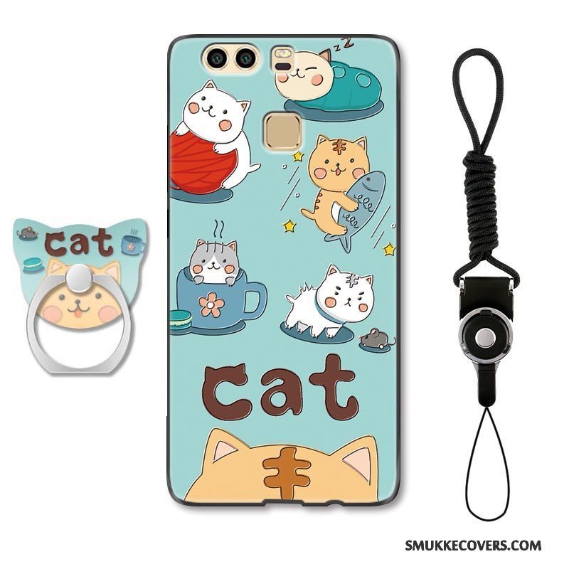 Etui Huawei P9 Plus Support Telefonsmuk, Cover Huawei P9 Plus Cartoon Studerende Lyseblå