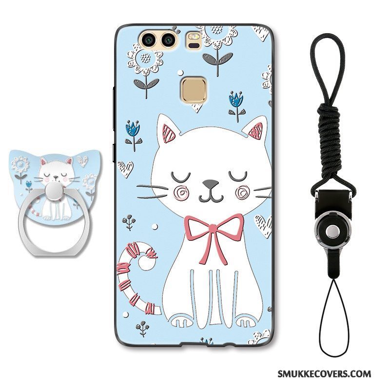 Etui Huawei P9 Plus Support Telefonsmuk, Cover Huawei P9 Plus Cartoon Studerende Lyseblå