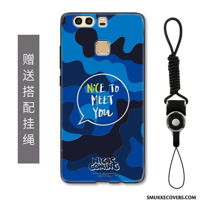 Etui Huawei P9 Relief Trend Telefon, Cover Huawei P9 Kreativ Camouflage Blå