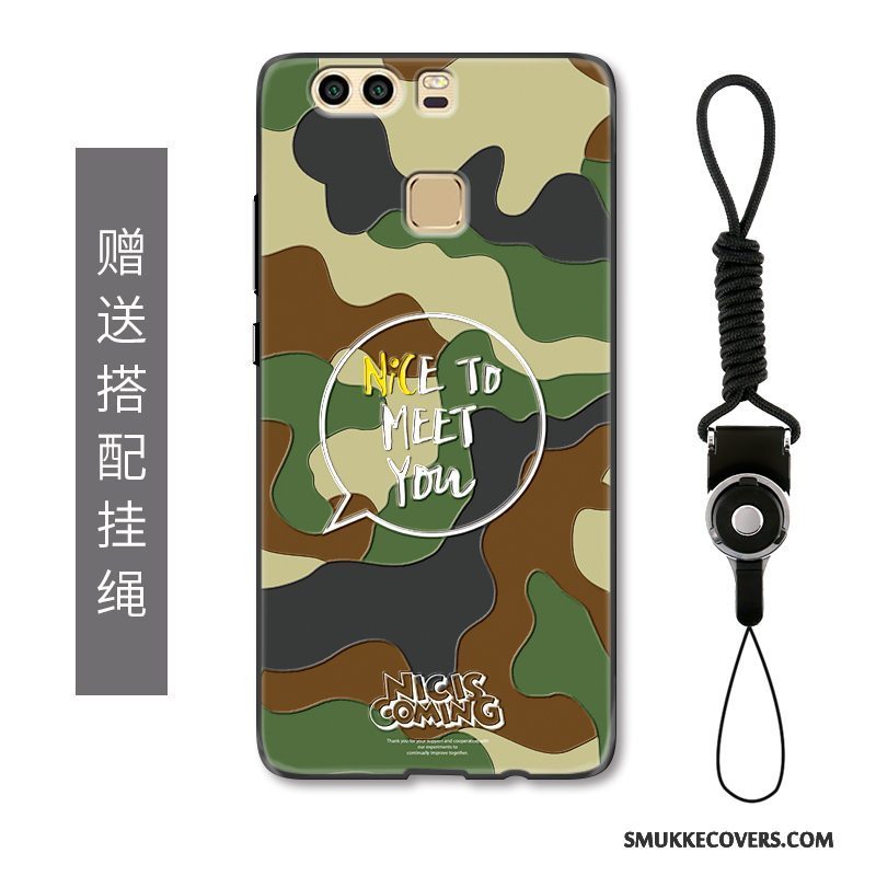 Etui Huawei P9 Relief Trend Telefon, Cover Huawei P9 Kreativ Camouflage Blå