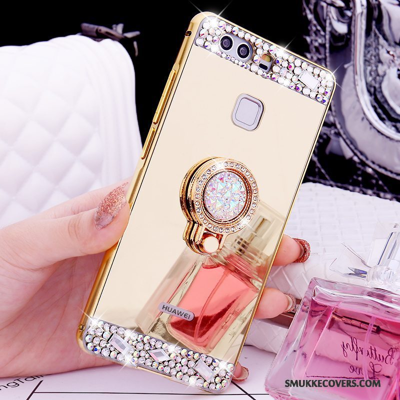 Etui Huawei P9 Support Telefonring, Cover Huawei P9 Strass Ramme Guld