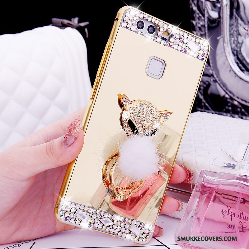 Etui Huawei P9 Support Telefonring, Cover Huawei P9 Strass Ramme Guld