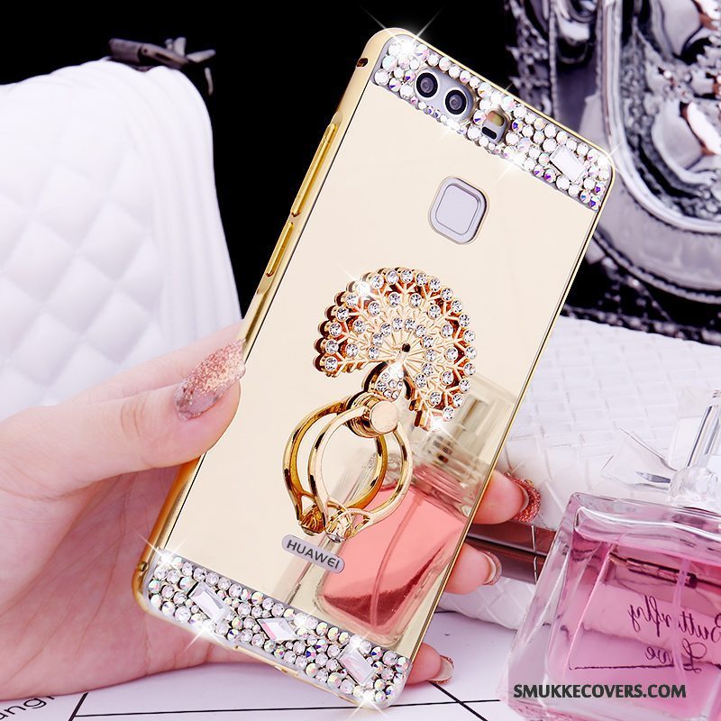 Etui Huawei P9 Support Telefonring, Cover Huawei P9 Strass Ramme Guld