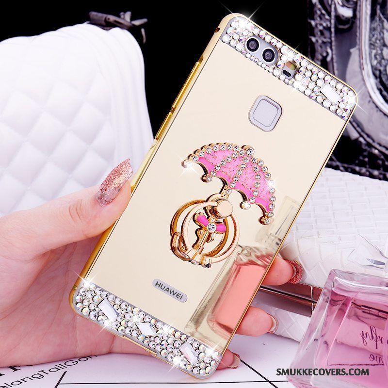 Etui Huawei P9 Support Telefonring, Cover Huawei P9 Strass Ramme Guld